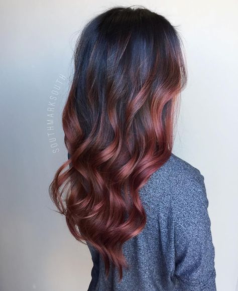 This spring, we’re seeing so many fun hair color options for brunettes—from pink to an earthy shade of “mushroom.” This is "Deep Rose" by @southmarksouth Rose Brown Hair Color Formula, Desert Rose Hair, Pink Overtone Brown Hair, Dusty Pink Highlights Brunette, Dark Muted Pink Hair, Dark Radiant Raspberry Hair Color, Hair Weave, Diy Hair Color, Hair Color Options