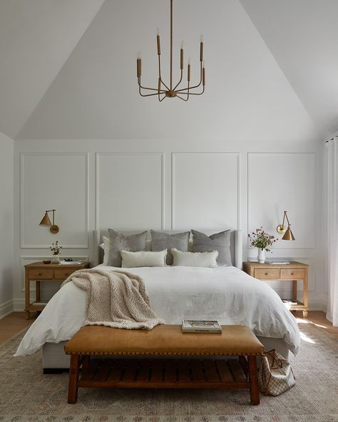 Mentally, we are here. 😴😴 Some more sumptuous eye candy from Project Allenby. Project | #2bprojectallenby Carpentry | @brantcarpentry Styling | @chanlonprops Photo | @niamhbarryphoto #happyfriday #tgif #primarybedroomgoals #bedroomdesign #primarybedroom #bedroomdecor #classicdesign #panelling #panelmoulding #torontointeriordesign #torontodesigner Primary Bedroom Paneling, High Ceiling Panelling, Paneling Vaulted Ceiling, Bedroom Paneling, Vaulted Ceiling Bedroom, Toronto Interior Design, Bedroom Panel, Panel Moulding, Primary Bedroom