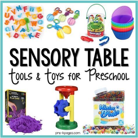 Sensory Table Tools and Toys for the Preschool Classroom. How to set up a sensory table center in your preschool or pre-k classroom. A list of my favorite tools for sensory table with pictures. Preschool Classroom Setup, Fall Sensory, Sensory Tubs, School Toys, Pre K Pages, Preschool Centers, Sensory Rooms, Toddler Sensory, Sensory Boxes