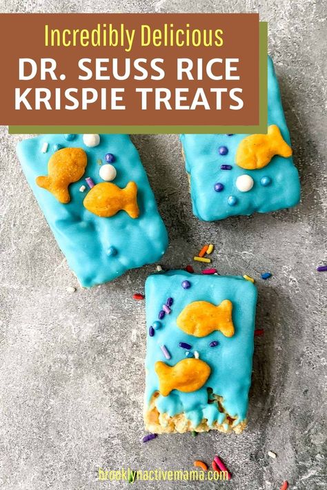 These cute Dr. Seuss treats are easy to make with candy melts and goldfish snacks! These snacks are easy to make and the kids will love them! Goldfish Snack Ideas, Dr Seuss Treats, Goldfish Snack, Wilton Candy Melts, Super Sunday, Picky Kids, Krispy Treats, One Fish Two Fish, Rice Krispy