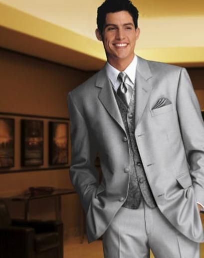 SILVER TUXEDO (GROOMSMEN)----BUT W/ ROYAL BLUE TIE AND HANKY------GROOM TUXEDO ALSO BUT W/ ROYAL BLUE TIE, VEST, AND HANKY Black And Red Prom Suits, Silver Tux, Red Prom Suit, Suit For Men Wedding, Royal Blue Tie, Groomsmen Tuxedos, Groom Tux, Wedding Tux, Masquerade Wedding