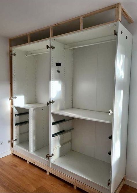 DIY IKEA Pax Built-in Hack - NieuwHuis.Info Ikea Built In Wardrobes, Ikea Wardrobe Hack, Pax Closet, Ikea Pax Closet, Ikea Built In, Bedroom Built In Wardrobe, Ikea Wardrobe, Ikea Closet, Ikea Pax Wardrobe