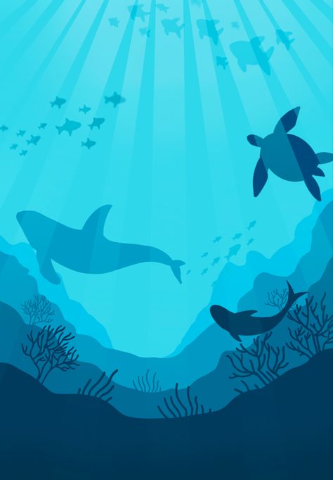 Illustrated by Zoi Ocean Illustration Background, Cartoon Ocean Background, Underwater World Illustration, Underwater Cartoon Backgrounds, Sea Life Wallpaper, Deep Sea Illustration Underwater, Ocean Backgrounds, Baby Shark, Big Boy Room