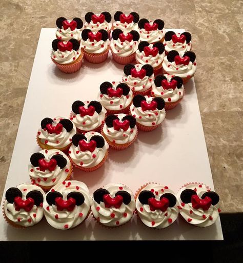 Mini mouse number 2 birthday cupcake cake Minnie Mouse Cupcakes 2nd Birthday, 2nd Birthday Cupcake Cake, Numbers Party Theme, O Toodles Party Ideas, Mickey 2nd Birthday Cake, Mickey Cupcake Cake, Cupcake Cake 2nd Birthday, Cupcake Cakes Pull Apart Birthday, Mickey Mouse Donuts Ideas