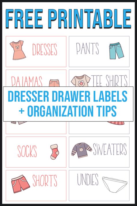 These free printable labels are perfect for kids clothes organization. Simple clothing labels for dresser drawers make it easier for children to get dressed independently and help put laundry away. Check out the other organizing ideas for kids clothes too. Kids Dresser Labels Free Printable, Free Printable Dresser Labels, Closet Labels Printable, Drawer Labels For Kids Clothes, Organizing Kids Clothes, Dresser Labels, Labels For Organizing, Clothes Label, Clothes Labels