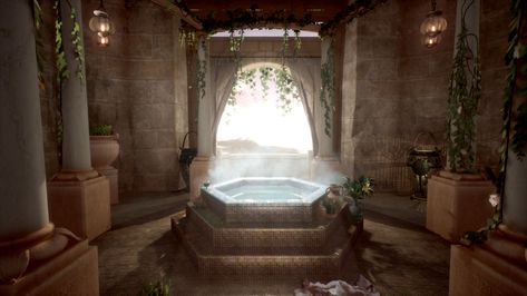 Fantasy Castle Bathroom, Fantasy Bathroom Concept Art, Palace Reference, Fantasy Castle Interior, Medieval Bathroom, Era Medieval, Aesthetic Desert, Castle Interiors, Fantasy Rooms