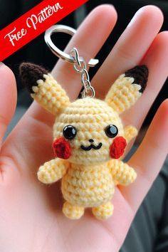 This delightful crocheted Pikachu keychain captures the essence of one of the most beloved Pokémon characters in a fun and fashionable accessory. Crochet Pokemon Ball Pattern Free, Free Pokemon Crochet Patterns Amigurumi, Crochet Minion Keychain, Crochet Keychain Pattern Free Key Rings, Keychain Patterns Free, Crocheted Pikachu, Mini Crochet Bags, Pikachu Keychain, Crochet Keyring Free Pattern