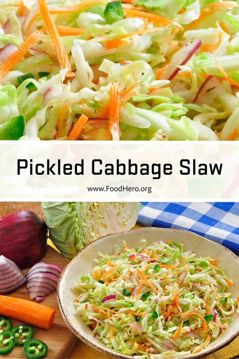 This Pickled Cabbage Slaw works great as a topping for pupusas, tacos, quesadillas or fish. Use red pepper flakes in place of the peppers if no fresh hot peppers are available. This recipe was created by the OSU Extension Latin Heritage Cultural Workgroup. Pickled Cabbage Slaw, Pickled Cabbage, Hot Peppers, Cabbage Slaw, Green Cabbage, Grilled Fish, Quesadillas, Stuffed Jalapeno Peppers, Red Pepper Flakes