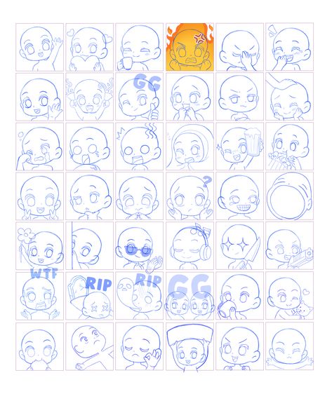 Emotion Base Drawing, Cafe Dividers Discord, Ych Emote Base, Vtuber Expression Sheet, Chibi Group Poses, Expression Sheet Reference, Chibi Glasses, Twitch Emotes Base, Twitch Emote Ideas