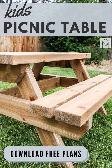 Looking to add a fun and easy project to your backyard? Check out these free woodworking plans to build a kids picnic table for your little ones! #wood #easy #kids #table #woodworking #plans Diy Kids Picnic Table, Toddler Picnic Table, Kids Picnic Table Plans, Diy Picnic, Diy Picnic Table, Picnic Table Plans, Kids Picnic Table, Wooden Picnic Tables, Table Woodworking