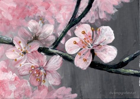 "Yama Sakura - Mountain Cherry Blossom" by dvampyrelestat | Redbubble Sakura Tree Painting Acrylics, Art Inspo Aesthetic Sketch, Cherry Blossom Painting Acrylic, Sakura Painting, Aesthetic Sketch, Silk Painting Techniques, Cherry Blossom Wall Art, Cherry Blossom Painting, Easy Acrylic Painting