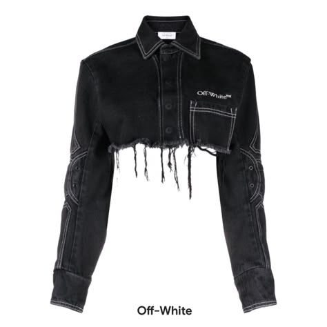 Off White Jacket, Off-white Logo, High Fashion Outfits, Distressed Denim Jacket, Cropped Denim Jacket, Black Denim Jacket, Denim Jacket Women, Kpop Fashion Outfits, Fashion Design Clothes