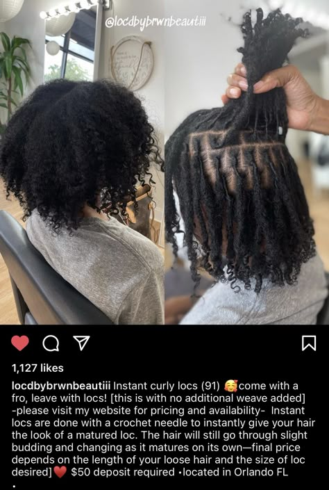 Instant Locs With Curly Ends, Instant Locs Natural Hair, Natural Locs With Curly Ends, Instant Locs, Girls With Locs, Pretty Dreads, Locs Inspiration, Loc Ideas, Natural Hair Locs