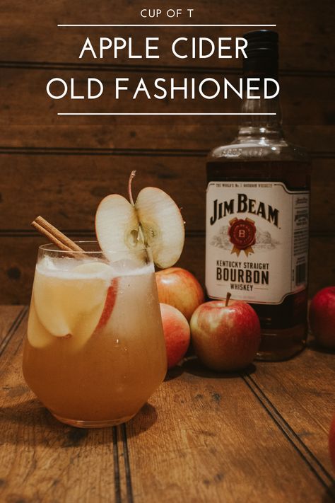 This apple cider cocktail is fruity, tart with apples, warm with cinnamon and bourbon, and sweet with apple cider. It's everything you could ever want in an Old Fashioned, plus more. #apple #fall #fallseason #applecider #booze #jimbeam #bourbon #oldfashioned Cider Old Fashioned, Bourbon Mixed Drinks, Old Fashioned Recipes Cocktail, Comfort Drinks, Apple Cidar, Bourbon Apple Cider, Cider Cocktail, Apple Cider Cocktail, Apple Bourbon