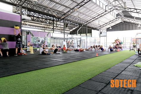 Sotech designed and built the latest gym on Phuket named Unit 27, who is a purpose built, specialized strength conditioning and an official CrossFit affiliate gym based in Chalong. This is a 1,000 square meters semi open air gym with a unique 9 meters climbing tower, uphill running track, air-conditioned spinning bikes room, air-conditioned cardio room, sauna and even two ice baths. www.sotech-asia.com Fitness Box, Climbing Tower, Bike Room, Running Track, Spin Bikes, Ice Baths, Strength Conditioning, Gym Design, Square Meter