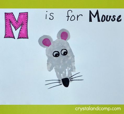 M is for Mouse Hand Print Art Alphabet Handprint Art, M Is For Mouse, Handprint Alphabet, Letter M Activities, Rhyming Preschool, M Crafts, Childrens Christmas Crafts, Zoo Phonics, Hand Print Art