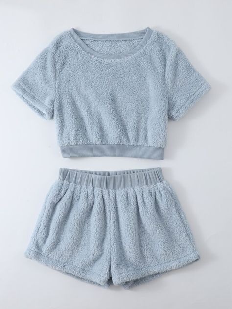 Solid Crop Top & Shorts Pajama Set | SHEIN USA Solid Crop Top, Crop Top Shorts, Shorts Pajama Set, Cute Sleepwear, Cute Pajama Sets, Cute Lazy Outfits, Cute Pajamas, Crop Top And Shorts, Really Cute Outfits