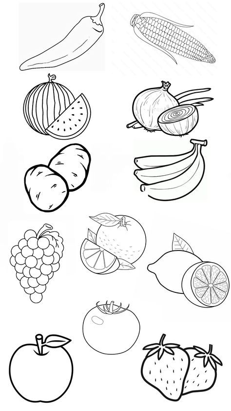 Fruits Chart For Preschool, Outline Pictures, Vegetable Coloring Pages, Preschool Activities Printable, Dolphin Coloring Pages, Free Kids Coloring Pages, Creative School Project Ideas, Fruit Coloring Pages, Fruits Drawing