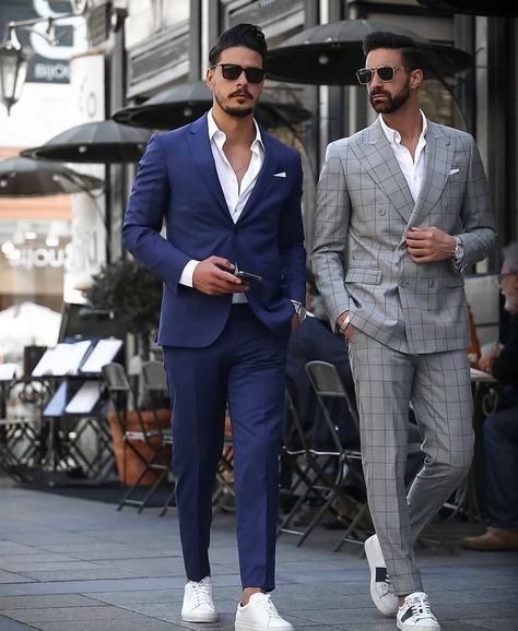 Suit And Sneakers Men Outfits Wedding, Suit And Sneakers Men Outfits, Men In Suits, Suits And Sneakers, Men's Business Outfits, White Sneakers Men, Suits Men Business, Designer Suits For Men, Stylish Work Attire