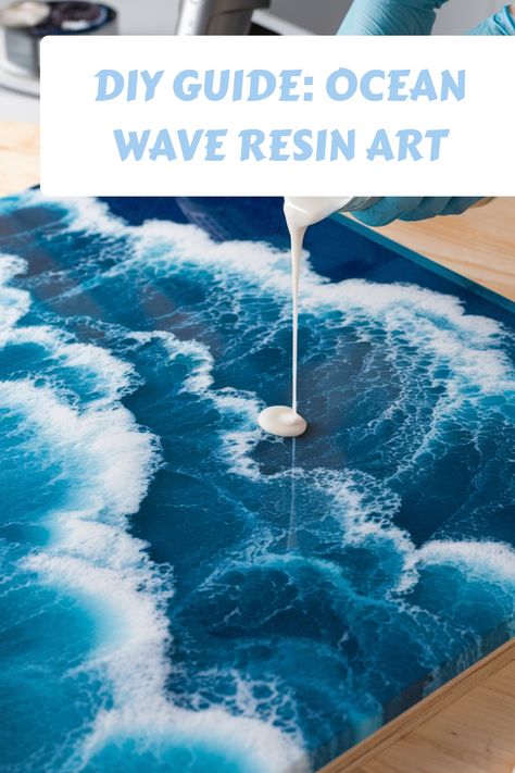 Pouring resin to create ocean wave art on a wooden surface. Wave Resin Art, Coloring Resin, Resin Tips, Resin Waves, How To Make Resin, Acrylic Pouring Techniques, Ocean Colors, Ocean Scenes, Wave Art