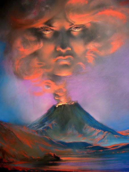 Angry Nature by Henry Klive /Volcano Goddess Pele Henry Clive, Anger Art, Rolf Armstrong, Vintage Illustration Art, Alex Colville, Nature Artists, Andrew Wyeth, Sacred Feminine, Jazz Age