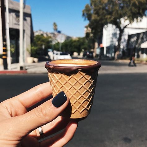 14 Coffee Cones to Inspire a Good (and Delicious) Start to the Week | Brit + Co Ice Coffee Drinks, Coffee In A Cone, Coffee Food Truck, Starbucks Tea, Nitro Coffee, Coffee Trailer, Expensive Coffee, Waffle Cone, Chocolate Drinks