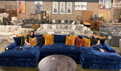 Royal Blue Sectional Living Room, Blue Sectional, Turkish Furniture, Barn Living, Big Room, Howls Moving, Room Refresh, Double Chaise Sectional, Double Chaise