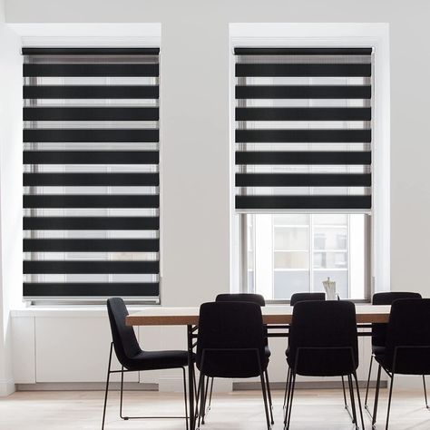 Amazon.com: SEEYE Horizontal Window Shade Blind Zebra Dual Roller Blinds Day and Night Blinds Curtains，Easy to Install 27.6" x 59", Black : Home & Kitchen Black Roller Shades, Day And Night Blinds, Office Curtains, Zebra Curtains, Vinyl Blinds, Zebra Shades, Zebra Blinds, Horizontal Blinds, Day Night Blinds