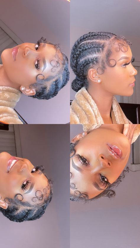 Pretty Black girl collage with stitch braids. Natural hairstyle braided bun. Swoop baby hairs. Extra baby hairs. Bold baby hairs. Scalp Braids For Black Women Natural Hair, Natural Hair Stitch Braids, Braid Hairstyles With Natural Hair, All Back With Natural Hair, Stitch Braids On Natural Hair, Stitch Back Braids, Natural Braiding Hairstyles, Stitch Braids Natural Hair, Short Protective Styles Natural Hair