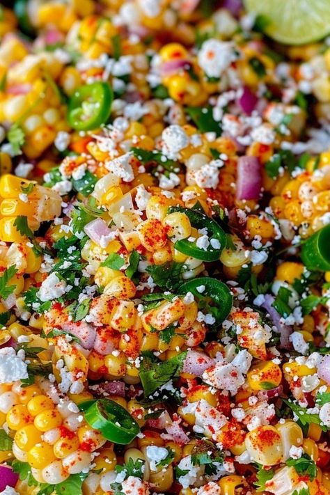 This recipe for Mexican Street Corn Salad is both delicious and easy for you to make. Charring the corn kernels adds a smoky flavor, while the creamy dressing and tangy cotija cheese create a perfect balance of flavors.Plus, with simple preparation and minimal cooking time, you can whip up this flavorful salad in no time. Whether you’re serving it as a appetizer, side dish for a barbecue or as a topping for tacos, this salad is sure to be a crowd-pleaser Smoked Corn Salad, Carne Asada Side Dishes Mexican, Easy Mexican Street Corn, Mexican Street Corn Salad Recipe, Chicken Caesar Salad Recipe, Taco Side Dishes, Street Corn Salad, Mexican Salad, Corn Side Dish