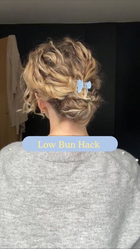 This low bun hack is a MUST for any short hair queens out there 👑Using an Only Curls scrunchie & claw clip you can achieve this gorgeous hair style 😍 #shorthairstyle #shortupdo #onlycurlslondon | Only Curls | Muspace Lofi · Natural Emotions Short Curly Hair Claw Clip, Claw Clip Short Curly Hair, Short Curly Hair Bun, Low Bun Hack, Curly Hairdos, Bun Hack, Gym Hair, Curly Bun Hairstyles, Fine Curly Hair