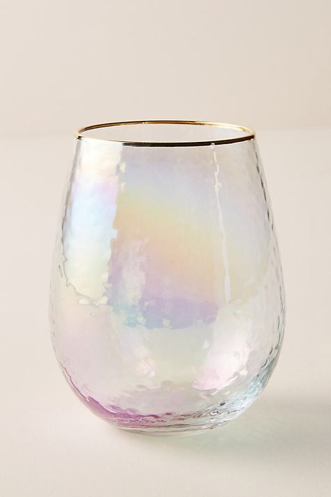 Lustered Stemless Wine Glasses, Set of 4 By Anthropologie in White Size S/4 wine glass #ad #decorating #glasses Style Marocain, Anthropologie Home, Bhldn Weddings, Glassware Collection, Stemless Wine Glasses, Glass Texture, Wine Glasses, Color Coding, Unique Pieces