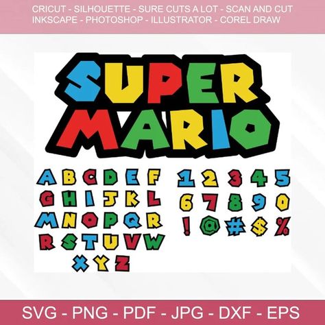 Super Mario Alphabet Font svg Vector Cut File for Cricut, Silhouette, Svg Super Mario Alphabet, Mario Alphabet, Super Mario Font, Mario Font, Alphabet Font, Abc Letters, Raster Image, Programing Software, Vector Cut Files