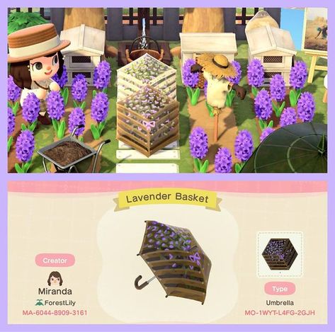 Lavender Basket, Future Islands, Acnh Cottagecore, Animal Crossing New Leaf, Lavender Garden, Animal Crossing Pocket Camp, Umbrella Designs, Garden Animals, New Animal Crossing