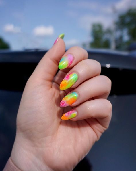 Jackie Giardina ✨ Living After Midnite | Rainbow tie-dye watercolor dreams 🌈🦄😍 💅🏻 by @kelly.yan.nails #nailsaftermidnite #tiedyelove #tiedyenails #rainbownails #rainbownails🌈… | Instagram Neon Tie Dye Nails, Tye Dye Gel Nails, Rainbow Tie Dye Nails, Tie Dye Pink Nails, Nails Tie Dye, Rainbow Butterfly Nails, Water Color Nails, Tie Dye Nails, Pastel Tie Dye