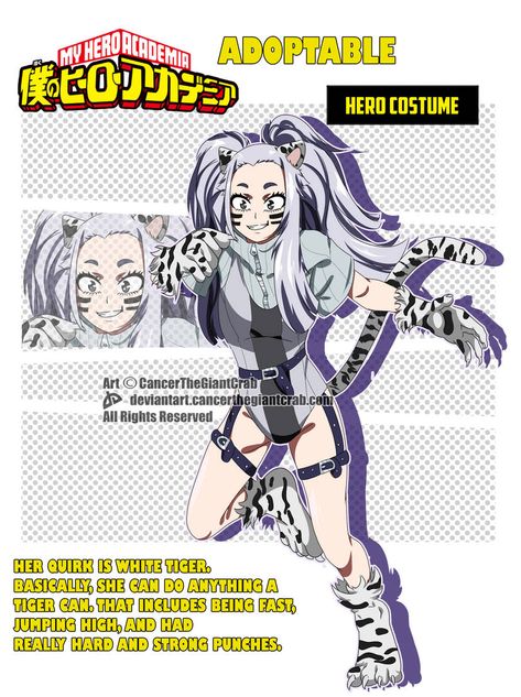 Tiger Oc, Strong Punch, My Hero Academia Costume, My Hero Academia Eraserhead, Seshomaru Y Rin, Superhero Villains, Hero Costumes, High Jump, White Tiger