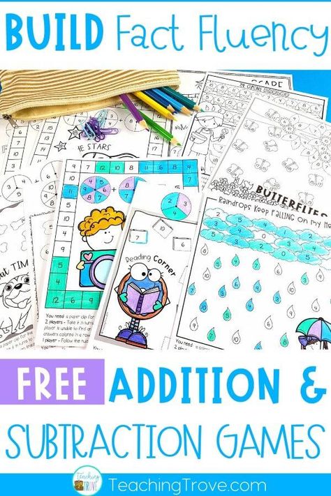 Related Math Facts First Grade, Printable Math Games 1st Grade, Addition And Subtraction Activities 1st, Math Games Second Grade Free Printable, First Grade Fact Fluency Games, Addition Math Games First Grade, Subtraction Fluency Games, Math Games 2nd Grade Free, Math Facts Practice First Grade