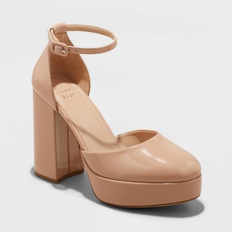 Women's Noir Platform Pumps - A New Day™ | Target Bride Squad, Block Heel Shoes, Sleek Style, Pink Suede, Nude Heels, Sleek Fashion, Rubber Heels, Platform Pumps, Back Design