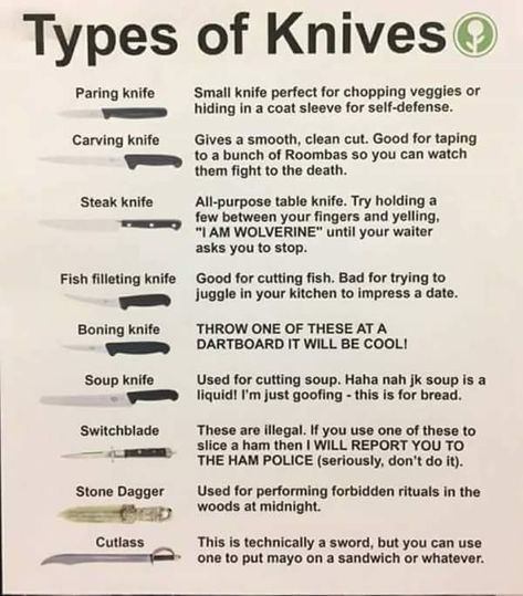 Random Knowledge, Handcrafted Knife, Types Of Knives, Fish Knife, Boning Knife, Wow Facts, Charts And Graphs, Carving Knife, Paring Knife