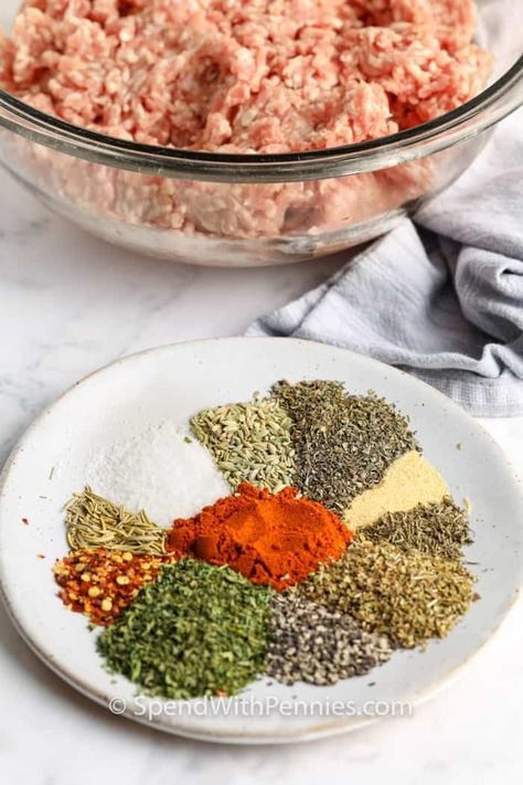 Diy Italian Sausage, Italian Sausage Spices, Spicy Italian Sausage Recipe, Stuffing For Turkey, Hot Italian Sausage Recipes, Keto Meats, Italian Sausage Seasoning, Homemade Turkey Sausage, Sausage Spices