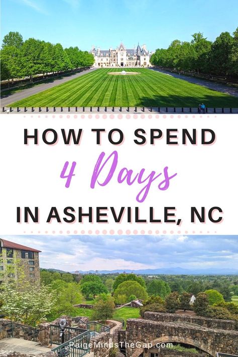 4 Days in Asheville Itinerary: Asheville, North Carolina Guide | Make the most of your Asheville vacation with this itinerary! Here’s how to spend 4 amazing days in Asheville, North Carolina with the top things to do, where to eat and drinks, and best places to stay. Asheville is known for its amazing mountain views, beautiful hiking trails, craft beer scene, and of course, the impressive Biltmore Estate. 4 Days in Asheville, NC Itinerary | Find more travel tips at PaigeMindsTheGap.com Ashville North Carolina, Craggy Gardens, Southern Travel, Asheville North Carolina, Asheville Nc, Dream Vacations Destinations, Biltmore Estate, Ghost Tour, Blue Ridge Mountains