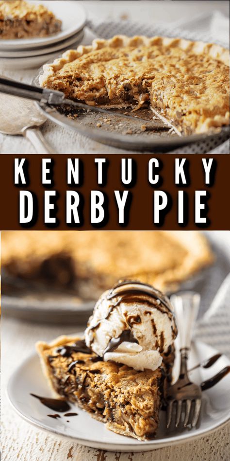 Kentucky Derby Pie Recipe: This was easy to make and boy was it a treat! So ooey-gooey, with tons of tender nuts and rich chocolate chips. Kentucky Derby Pie Recipe, Derby Pie Recipe, Salted Caramel Chocolate Tart, Kentucky Derby Pie, Yummy Pie Recipes, Chocolate Chip Pie, Derby Pie, Homemade Pie Crust Recipe, Cookie Crisp