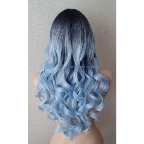 Dark Roots Pastel Silver Blue Wig Long Curly Hair Long Side Bangs Wig... ($160) ❤ liked on Polyvore featuring beauty products, haircare, hair styling tools, hair, hair styles, wigs, beauty, cabelo and curly hair care Lavender Blue Hair, Periwinkle Hair, Trendy We Fryzurach, Blue Wig, Long Curly Wig, Hair Color Pastel, Ombre Wigs, Colored Wigs, Dark Roots