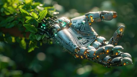 Robotic hand overgrown with moss and leaves, resembling arthropods habitat royalty free stock images Botanical Science, Robotic Hand, Cute Robot, Dnd Campaign, Arthropods, Biology, Habitat, Stock Images Free, Royalty