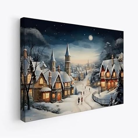 Amazon.com: CanvasWis Vintage Winter Village At Night Christmas Painting Printed Canvas Wall Art, Perfect for Home Decor, Gifts & Keepsakes, Ready To Hang : Home & Kitchen Village At Night, Night Christmas, Winter Village, Christmas Painting, Holiday Wall Art, Home Decor Gifts, Vintage Winter, Christmas Paintings, Printed Canvas