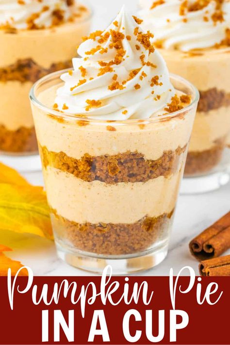 Pumpkin Pie Trifle Desserts, Pumpkin Pie Parfaits, Pumpkin Dessert Shooters, Fall Dessert Cups Ideas, Dessert Recipes Holiday, Pumpkin Pie Individual Cups, Pumpkin Pie Dessert Cups, Pumpkin Pie Deserts, Pumpkin Pie Cups No Bake