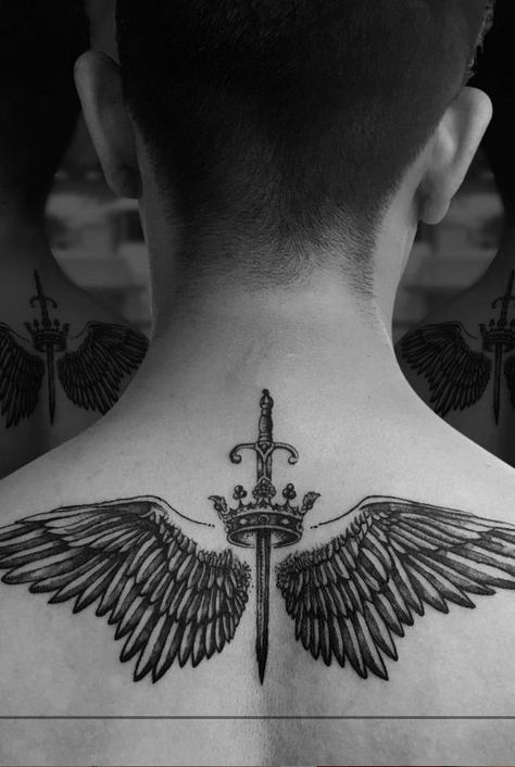 If You Don't Know Where The Tattoo Is, Try The Back Neck Tattoo Behind Neck Tattoo Men, Tattoo Designs Men Back, Tattoos Designs Men, Tattoo Espalda Hombre, Tattoo Kids Names, Behind The Neck Tattoos, Try Tattoo, Tattoo Back Of Neck, Ankle Tattoo Cover Up