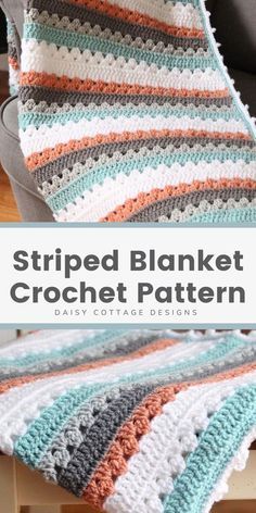 Baby Blanket Crochet Pattern Easy, Striped Blanket, Crochet Baby Blanket Free Pattern, Crochet Blanket Pattern Easy, Easy Crochet Baby Blanket, Blanket Crochet Pattern, Easy Crochet Blanket, Crochet Blanket Designs, Crochet Blanket Pattern