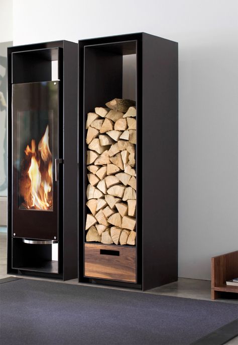 Nice Wood Box & fireplace Design Camino, Minimalist Fireplace, Ultra Modern Homes, Wood Heater, Firewood Storage, Contemporary Cabinets, Into The Wood, Wood Fireplace, Built In Cabinets