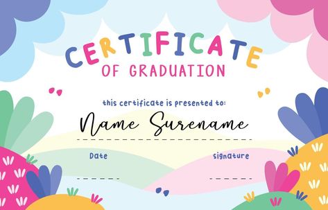 Kindergarten Certificates Templates, Cute Certificate Templates, Certificate Templates For Kids, Kids Certificate, Kindergarten Graduation Certificate, Kindergarten Certificates, Free Printable Certificate Templates, Kindergarten Diploma, School Certificate